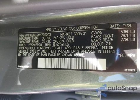 2021 Volvo Xc60 T5 Inscription z USA, uszkodzony, nr VIN YV4102RL2M1779203